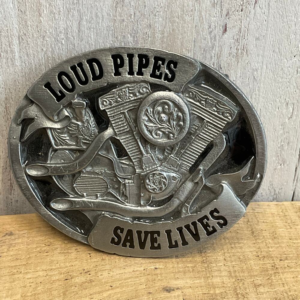 Bergamot Loud Pipes Save Lives Belt Buckle 2006 Biker Motorcycle‎ Vintage USA